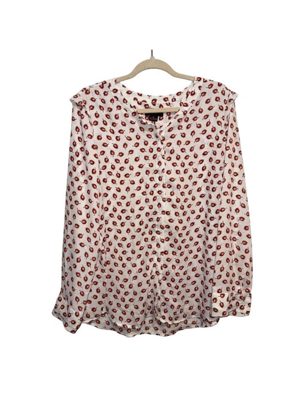 Liz Claiborne Career Womens XL Button-Front Blouse Floral Print Long Sleeves